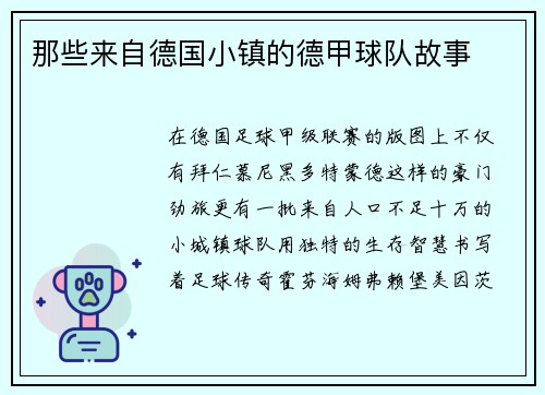那些来自德国小镇的德甲球队故事